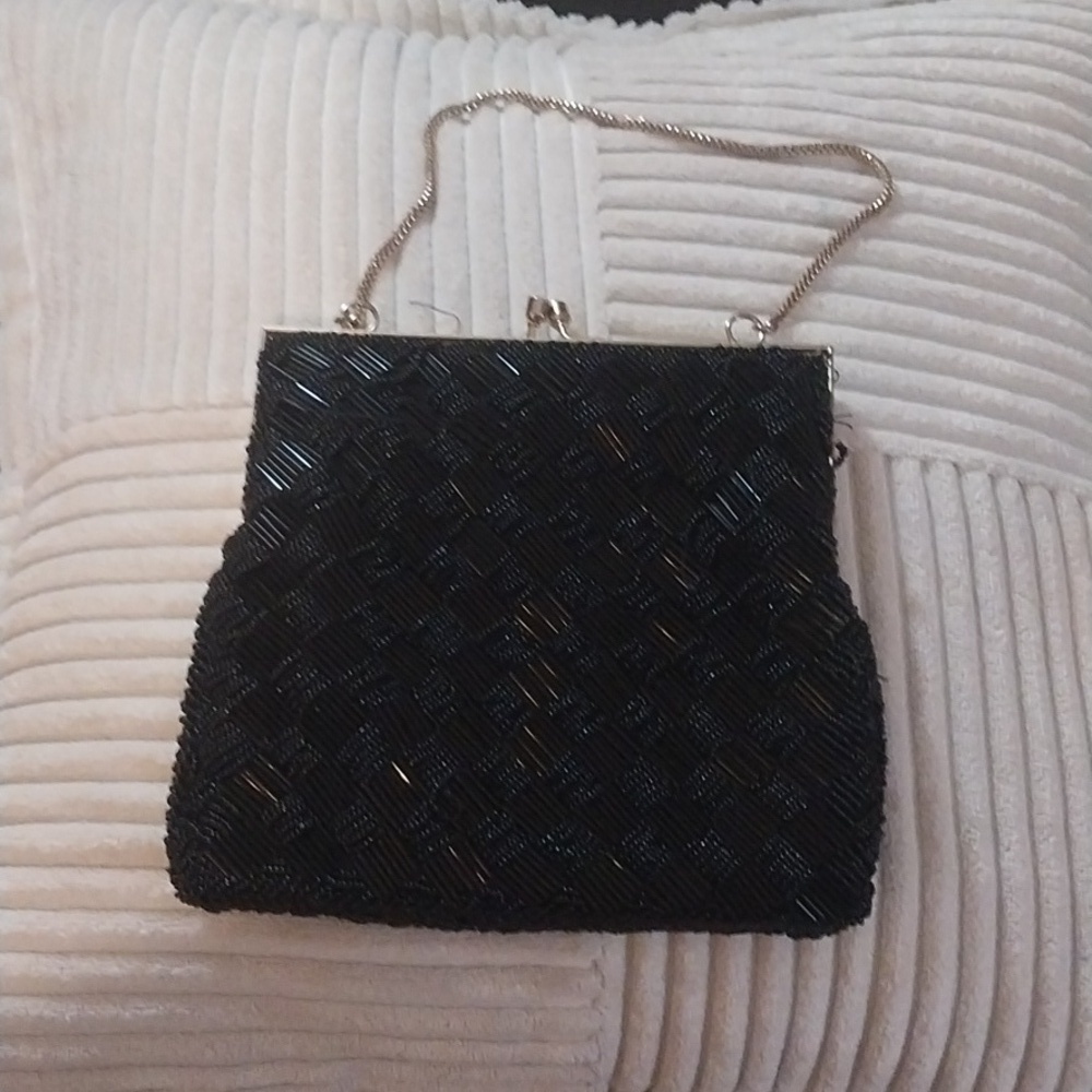 Vintage Mister Ernest Black Beaded Purse Evening Bag Party Preowned